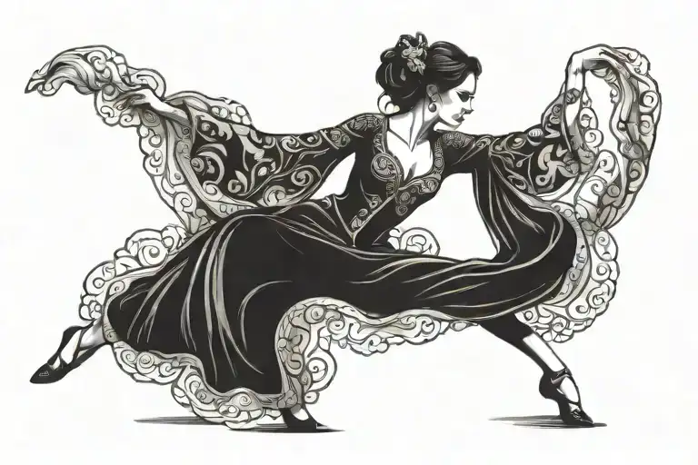 Flamenco dancer gracefully moving tattoo design idea