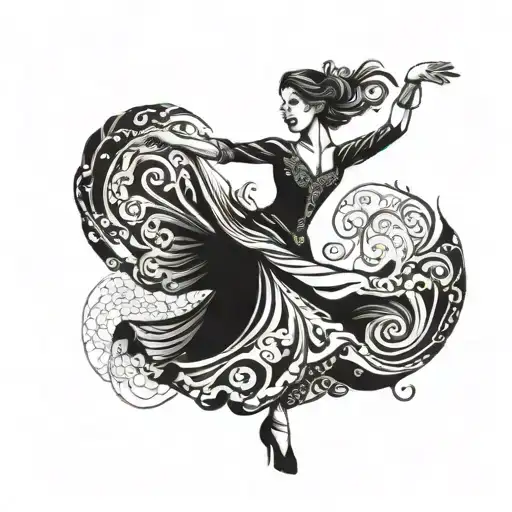 Flamenco dancer gracefully twirling tattoo design idea