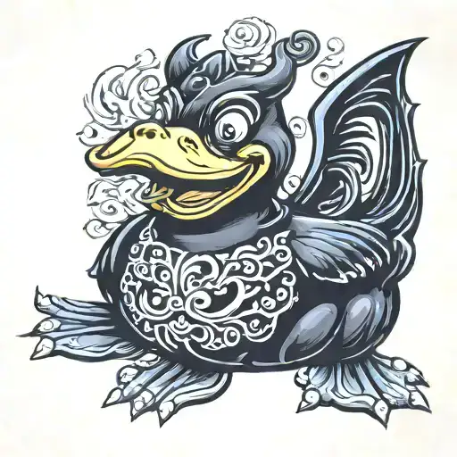 black devil rubber duck sitting tattoo design idea