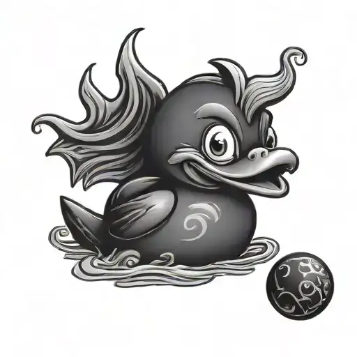 black devil rubber duck sitting tattoo design idea