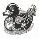 black devil rubber duck sitting tattoo design idea