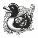 black devil rubber duck sitting tattoo design idea