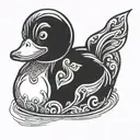 black devil rubber duck sitting tattoo design idea