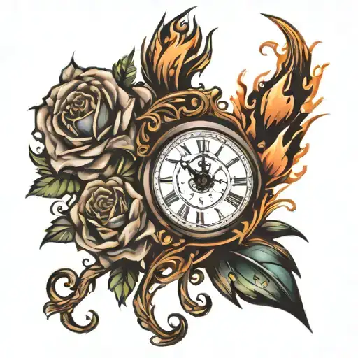 a unique clock burning tattoo design idea