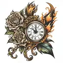 a unique clock burning tattoo design idea