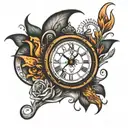 a unique clock burning tattoo design idea