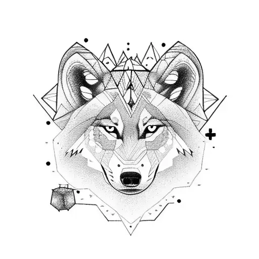 frame in the shape of a guitar and inside a wolf in a forest tattoo design idea