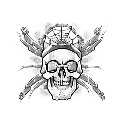 Skull with spider like features tattoo design idea