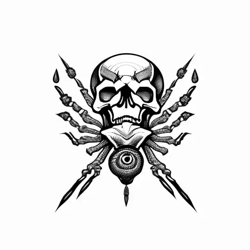 Skull with a spider crawling out its eye tattoo design idea