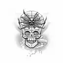 Skull with a spider crawling out its eye tattoo design idea