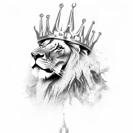 A lion wearing a crown made of smoke, representing dominance and control tattoo design idea