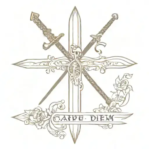 Medieval, sword, memento mori, carpe diem tattoo design idea