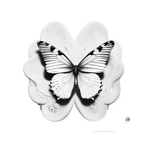3d butterfly sitting on the word Agapè tattoo design idea