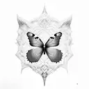 3d butterfly sitting on the word Agapè tattoo design idea