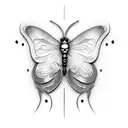 3d butterfly sitting on the word Agapè tattoo design idea