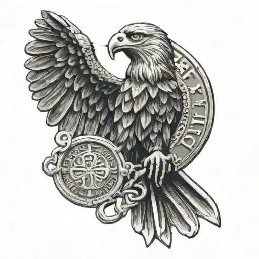 Saint Benedict medal with an eagle tattoo design idea