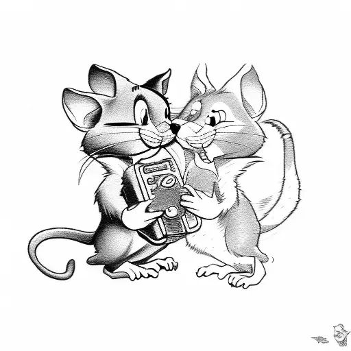 Tom and jerry playing videogames tattoo design idea