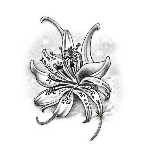 Red spyder Lily with a centipete  tattoo design idea