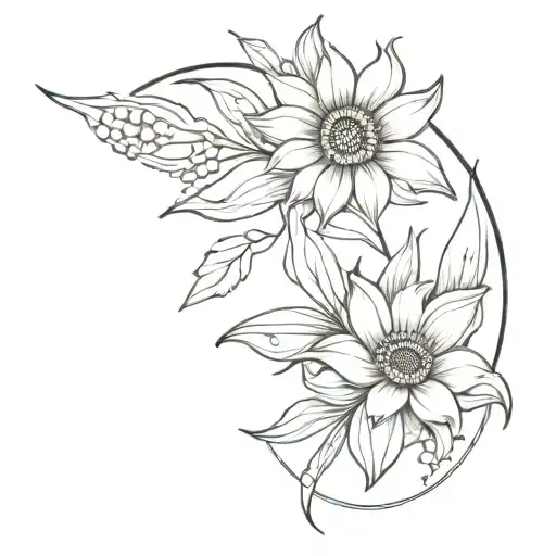 sunflower , lily of the valley , bow tattoo design idea