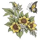 sunflower , lily of the valley , bow tattoo design idea
