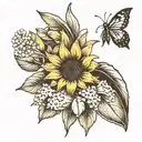 sunflower , lily of the valley , bow tattoo design idea