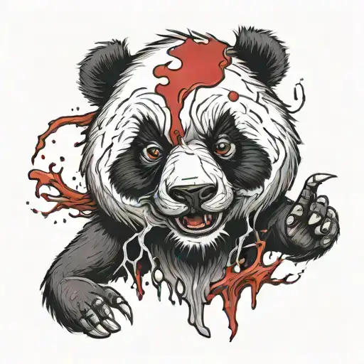 Cartoon Vicious Bloody Panda face tattoo design idea