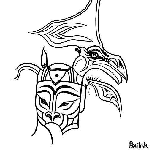 Design a minimalist tattoo of a Dayak tribal warrior holding a hornbill as a symbol of strength and protection tattoo design idea