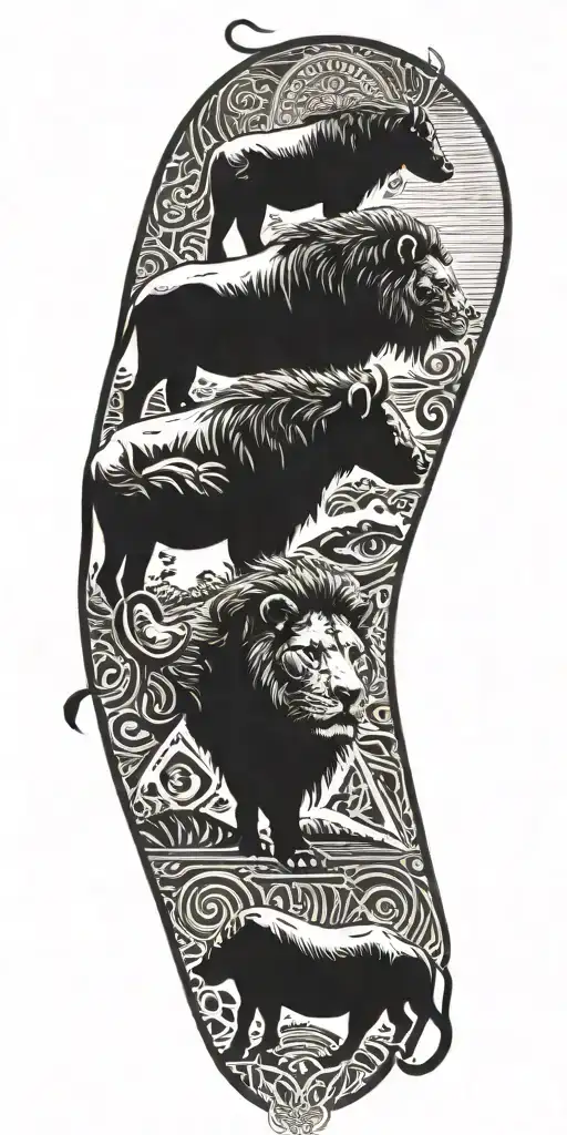 all seeing eye In the name of the father and the son of the holy spirit Lion Elephant Rhino Leapord African buffalo contain tattoo design idea