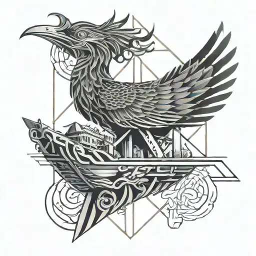 mythical roc bird holding Japanese ship tattoo design idea