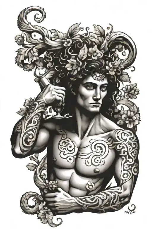 young and hot Dionysus whole body nude men tattoo design idea