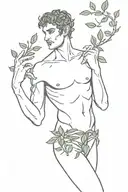 young and hot Dionysus whole body nude men with olive branch  tattoo design idea