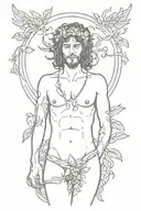 young and hot Dionysus whole body tattoo design idea