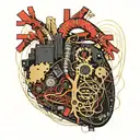 black and gold realistic heart shaped circuit board with gold wires as blood veins  tattoo design idea