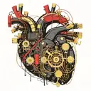 black and gold realistic heart shaped circuit board with gold wires as blood veins  tattoo design idea