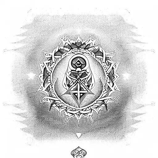 pink and red ankh with chakras tattoo design idea