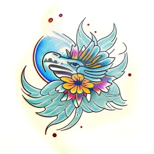 flowers phoenix colorful tattoo design idea