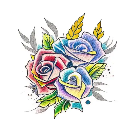 colorful long bouquet of flowers tattoo design idea