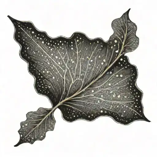 A dotwork design of a ginkgo leaf floating in the wind, symbolizing the client's appreciation for the beauty of nature and the fleeting moments of solitude tattoo design idea