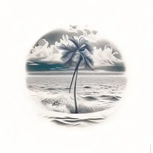 palm tree with ocean tattoo design idea
