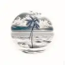 palm tree with ocean tattoo design idea