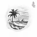 palm tree with ocean tattoo design idea