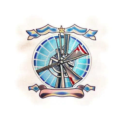 Windmill with a Scottish tartan pattern tattoo design idea