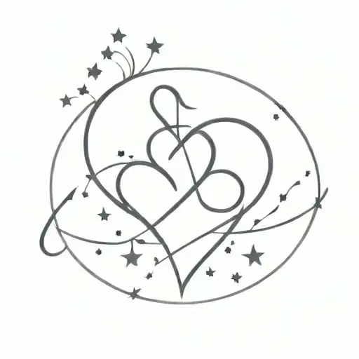 A minimalist design of a heart made of stars and musical symbols intertwined tattoo design idea