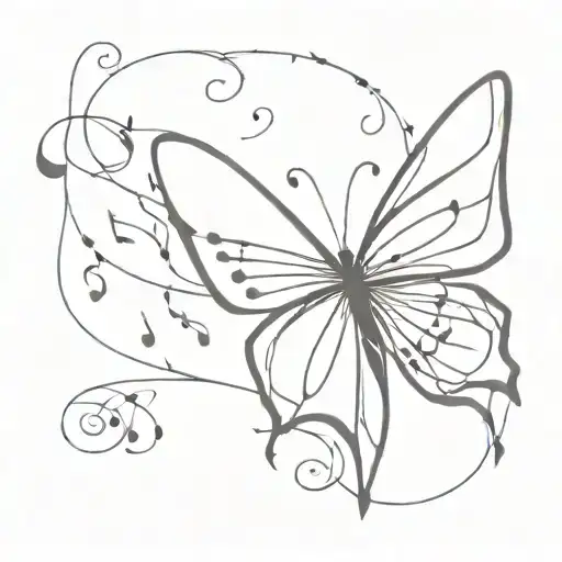 A minimalist design of a butterfly with musical notes incorporated into the wings tattoo design idea