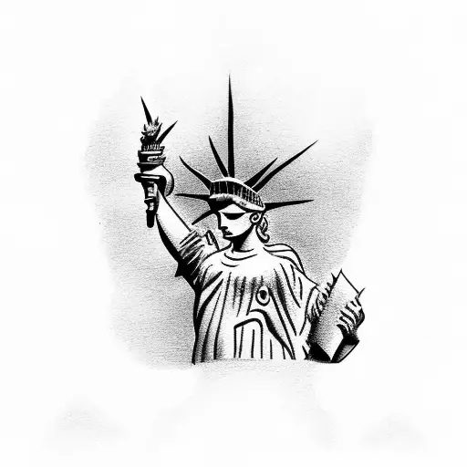 lady liberty, "freedom isn't free", black and white drawing, red lettering tattoo design idea