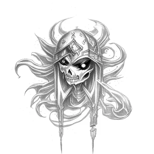 Agreesive morbid tattoo with female face and twisted fate champion from league of legends on one side of the leg tattoo design idea