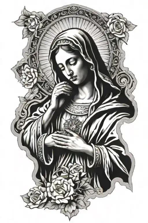 black Virgin Mary praying tattoo design idea