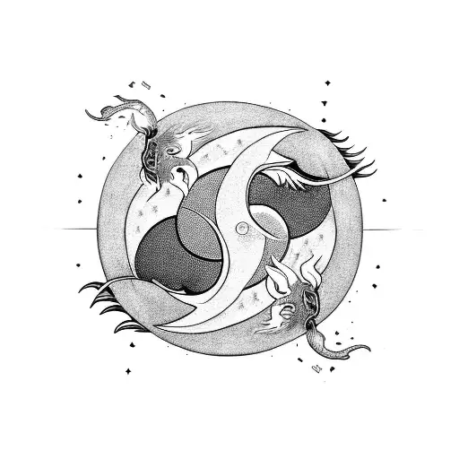 Dragon with sun and moon or yin and yang tattoo design idea