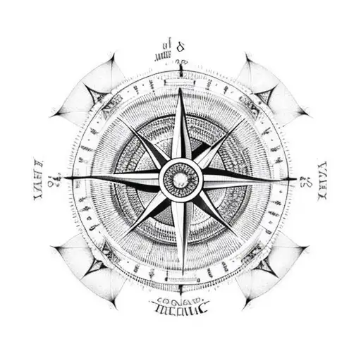black and White Compass tattoo design idea