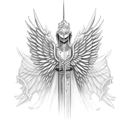 knight templer  wrapped angel wings tattoo design idea